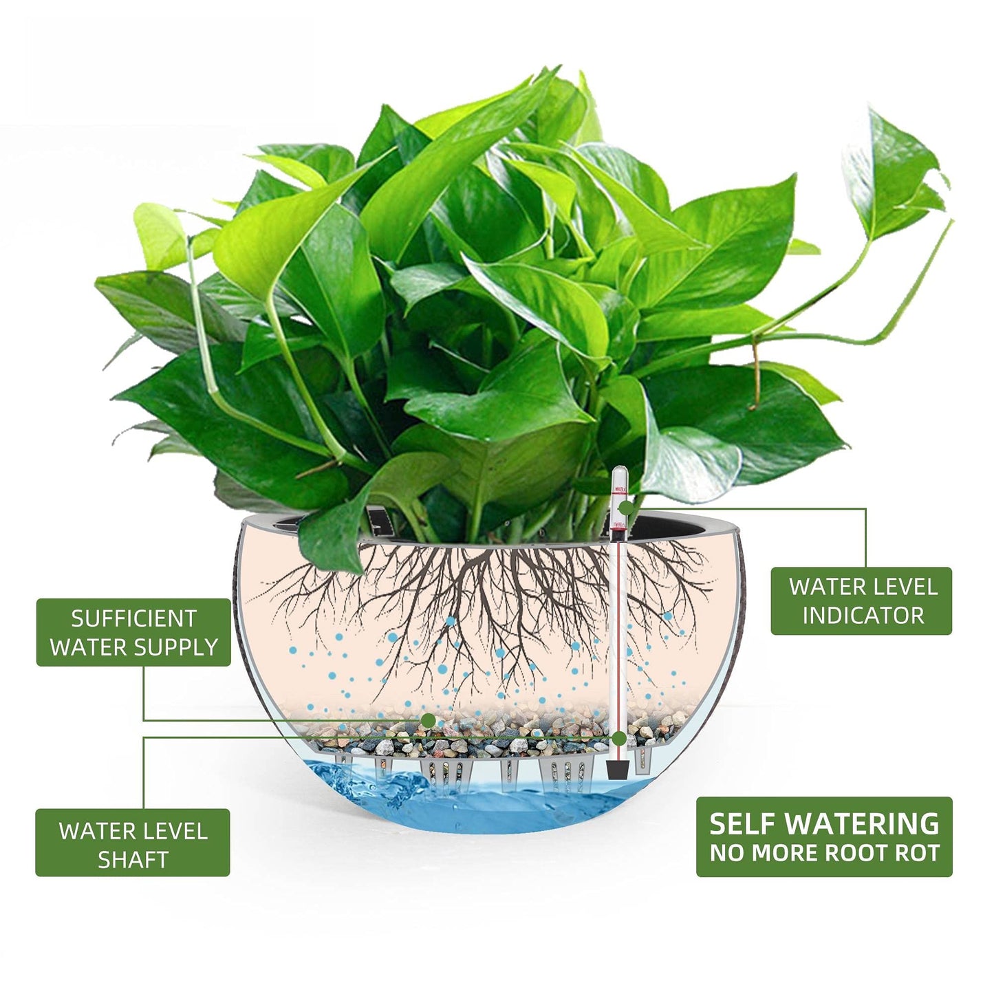 Dexceder 9 Inch Self Watering Hanging Planters Indoor Outdoor, Thickened Hanging Basket Flower Plant Pot with Water Level Indicator (Brown)