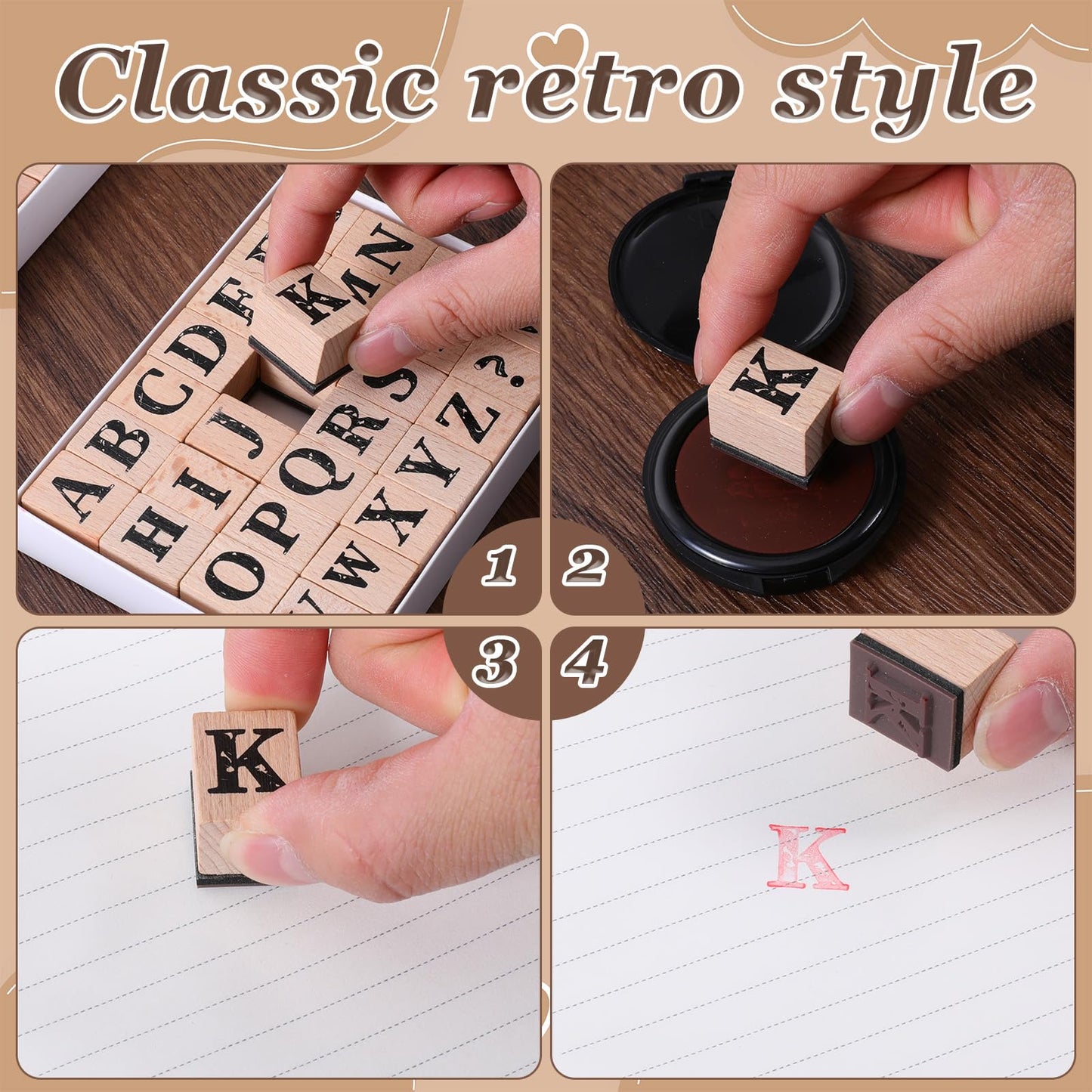 Simarro Wood Alphabet Stamp Set, 66 Pcs Wooden Rubber Stamps with Uppercase and Lowercase Letters Numbers and Symbols for DIY Projects Arts and Crafts Scrapbooking Classroom Games