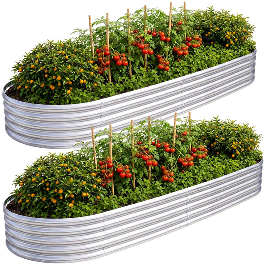 AHEONLAR 2pack 6×3×1ft Raised Garden Bed，Outdoor Galvanized Planter Boxes, Oval Large Metal Raised Garden Beds for Vegetables