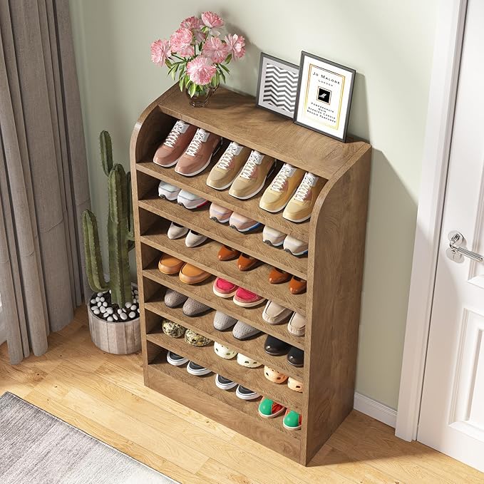 Tribesigns Shoe Rack for Entryway, 8-Tier Tall Shoe Shelf Shoes Storage, Wooden Shoe Storage Cabinet Shoe Organizer for Closet, Hallway, Living Room, Wood Color
