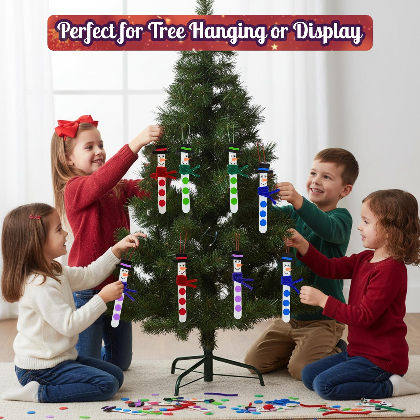4E's Novelty Christmas Snowman Stick Ornament Craft Kit (12 Pack) Bulk Christmas Crafts for Kids Toddlers 3-4 4-8 DIY Winter Arts and Craft Kit Activity Project
