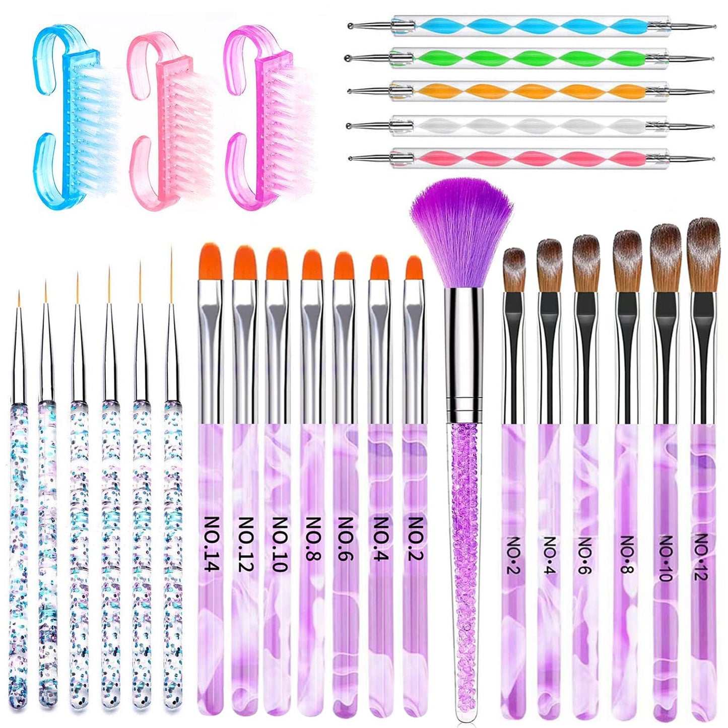 28Pcs Purple Nail Art Brush Set, Acrylic Nail Brushes, Gel Nail Brush, Nail Dust Brush, Nail Dotting & Liner Tool, Professional Manicure Tool Kit for Acrylic Powder Application, Sculpting & Cleaning
