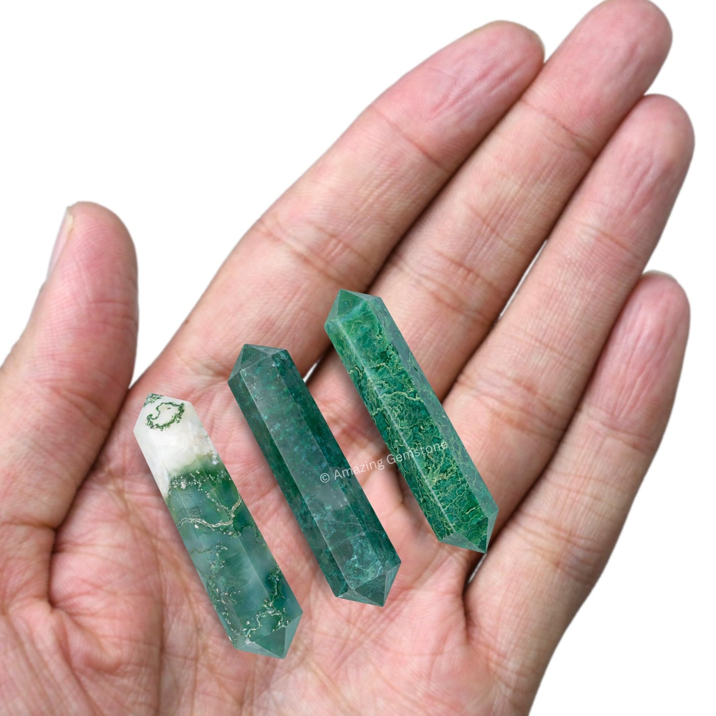 Amazing Gemstone Moss Agate Crystal Points Bulk Healing Crystals&Stones - Pack of 3 Double Terminated Healing W& Point Bulk Crystals for Crafts, Crystal Grid, DIY Work - Premium Crystals