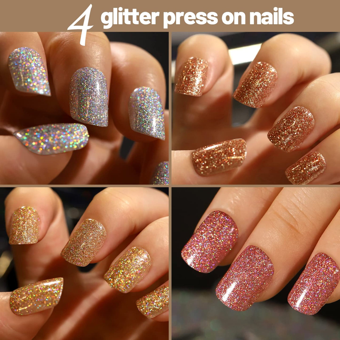 Teenitor Short Press on Nails,288Pcs Matte Acrylic Short Square Fake Nails Full Cover, Glitter Press On False Nails Glue on Nails