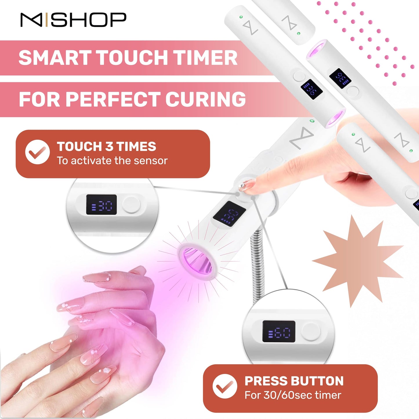 M - GlamCure GO Nail Flash Cure Lamp with Focus Beam Technology, Touch Screen - LED & UV Nail Light - Curing Lamp for Gel Nails, Acrylic, Builder - Portable & Adjustable