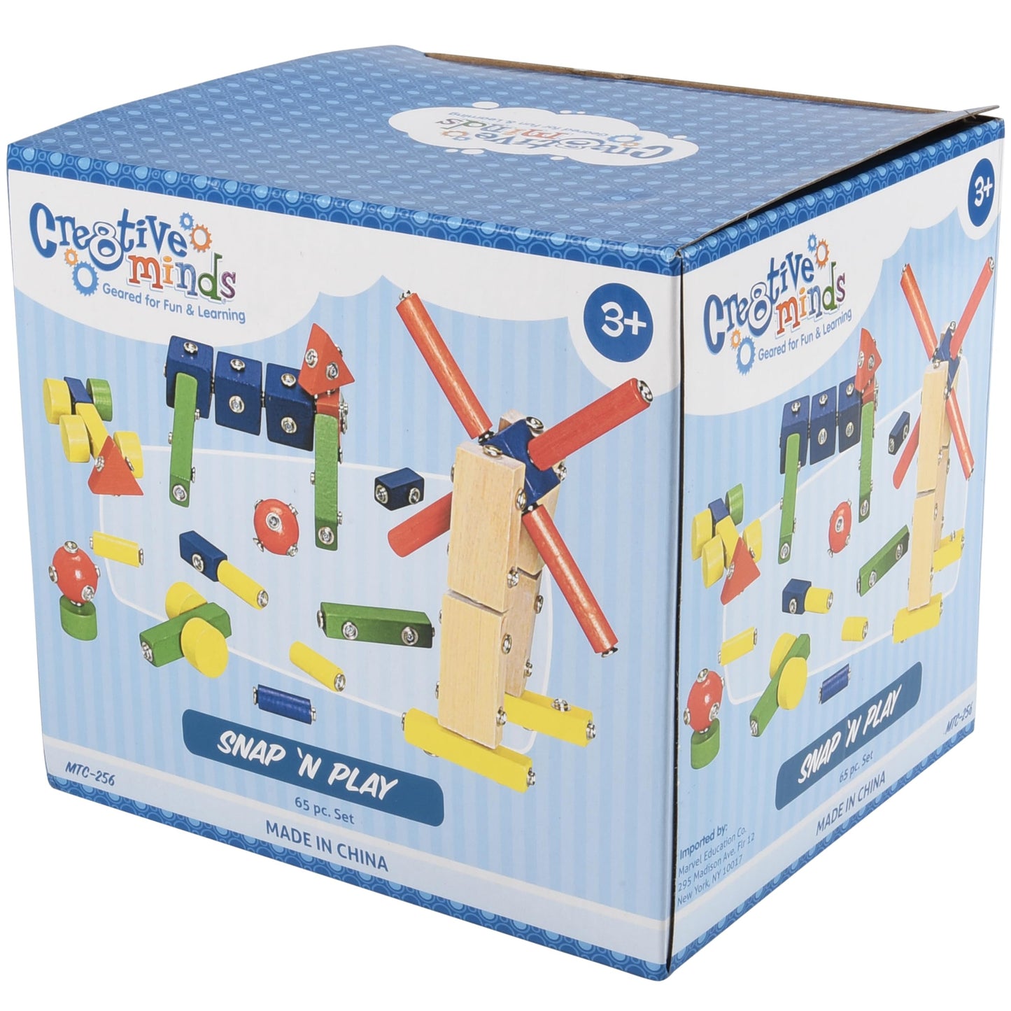 Constructive Playthings Children's Snap N Play Building Blocks for Toddlers 3-5 Years with Drawstring Bag for Block Storage, STEM Toys, Durable Hardwood Manipulatives, Multicolor, 65 pcs.