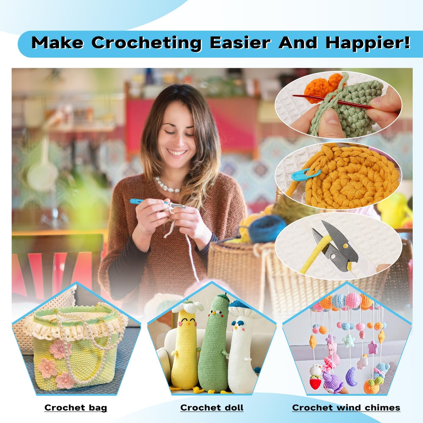 Mayboos 14 Sizes Crochet Hook Set, Large Crochet Hooks Yarn Needle Kits Knitting Needles with Ergonomic Handles for Beginners