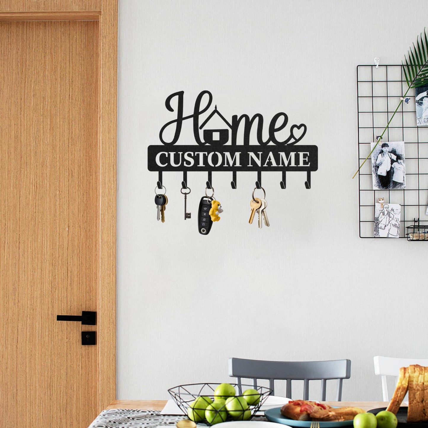 LOWACOS Personalized Key Holder Rack, Custom Home Script Key Rack & Jacket Hanger, Wall-Mount Entryway Organizer with Metal Hooks, Modern Home Décor, Great Gift for Family, Friends or New Homeowners