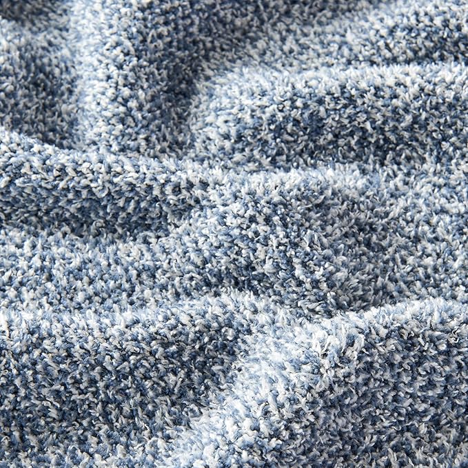CozeCube Melange Blanket, Ultra Soft Blue and White Throw Blanket, Warm Cozy Knit Fuzzy Plush Reversible Throw for Couch Bed Sofa, 50"x60"