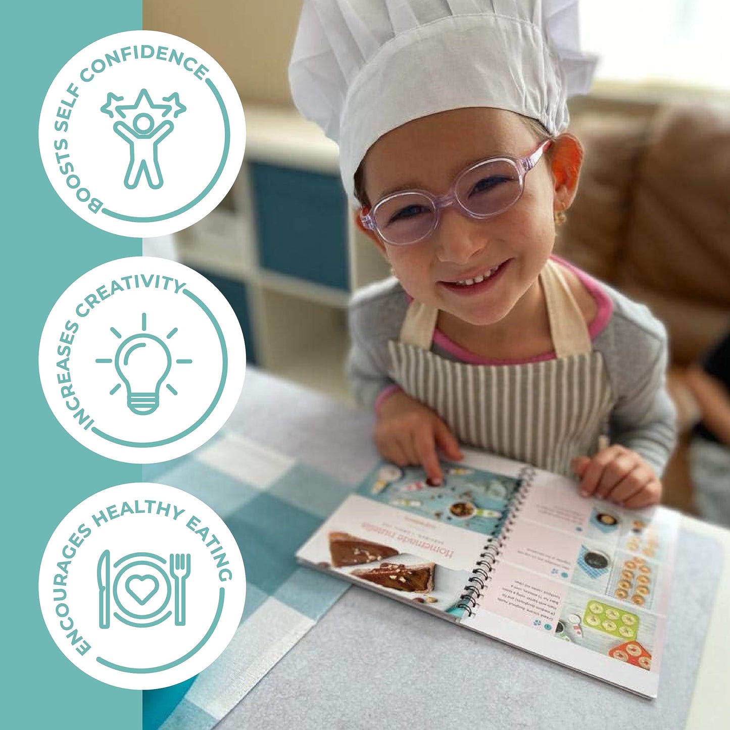 Tovla JR Kids Real Cooking and Baking Ultimate Gift Set | Montessori Kid-Safe Knives, Apron, Visual Cookbook, Timer, Storage Case & Tools | Premium Christmas & Birthday Gift for Girls & Boys