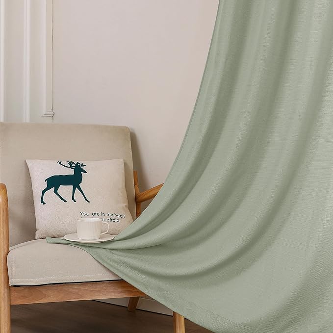 Chyhomenyc Bennet Light Green Curtains 96 Inches Long 2 Panels, Faux Linen Textured Semi Sheer Airy Light Filtering Soft Privacy Farmhouse Curtain Drapes for Living Room Bedroom, Each 40" Wx96 L