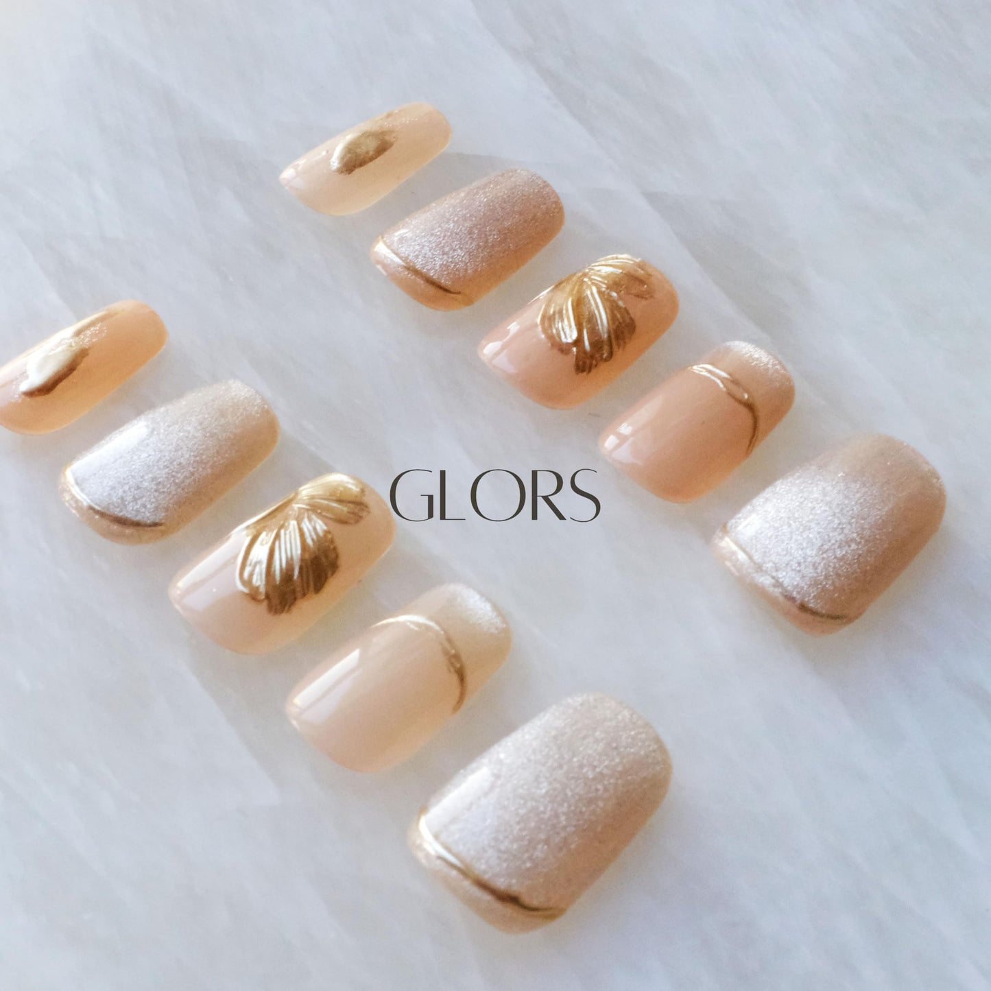 [GLORS] Purly Handmade Medium Ballerina Press on Nails | Flower Dance - Artistic Fake False Nails with Cat-eye and Icy Sheer Nude Color, 10 Pieces (Small, MB)