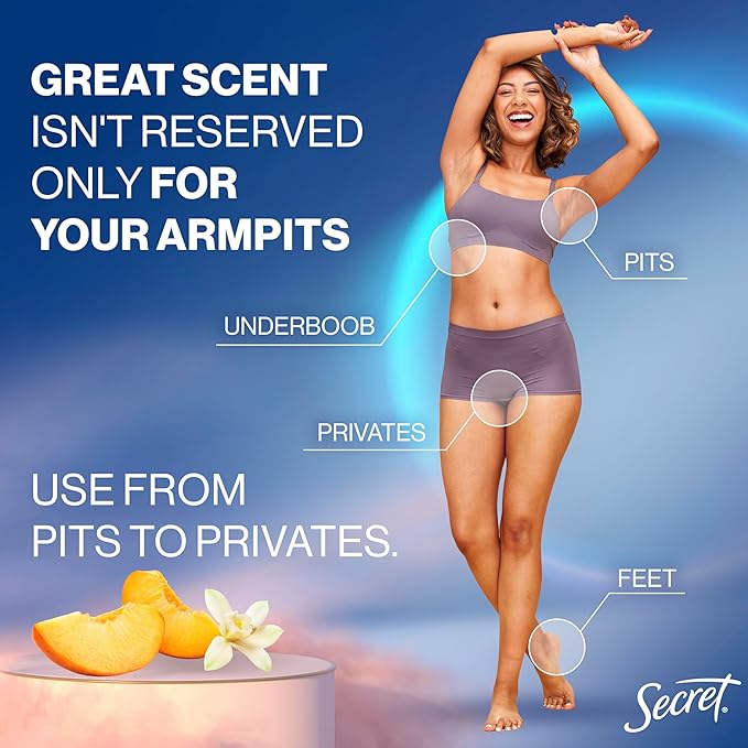 Secret Whole Body Deodorant For Women Stick, Spray & Cream Regimen Pack, Peach & Vanilla Scent, Aluminum Free Deodorant, 72 HR Odor Protection, 2.4 oz. 3 oz, 3.5 oz