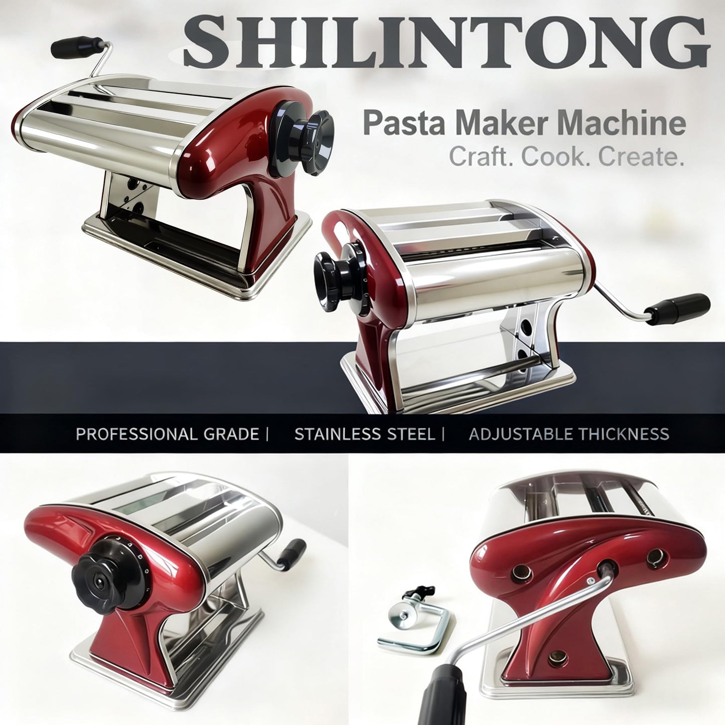 SHILINTONG Manual Pasta Maker Machine - Noodle Machine Dough Roller Hand Crank,No Disassembled-2/4mm Width Noodle/0.3-5mm Thickness Dough