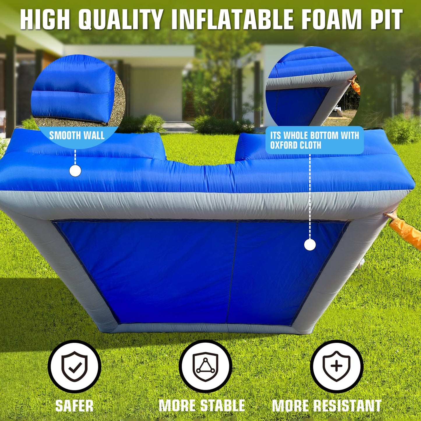 WARSUN Inflatable Ball Pit 10x10Ft with Built-in Blower Blue Foam Ball Pit for Hours of Fun Activities