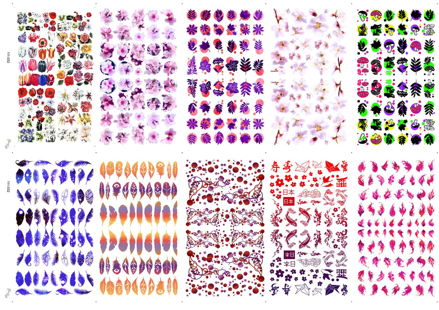 Nail Decals [10 Sheets] Cherry Blossom Nail Stickers Set Soft Pink Sakura Feathers Florals Japanese Inspired Motifs Delicate Details Creating Graceful Feminine Manicure Styles Dreamy Nail Looks