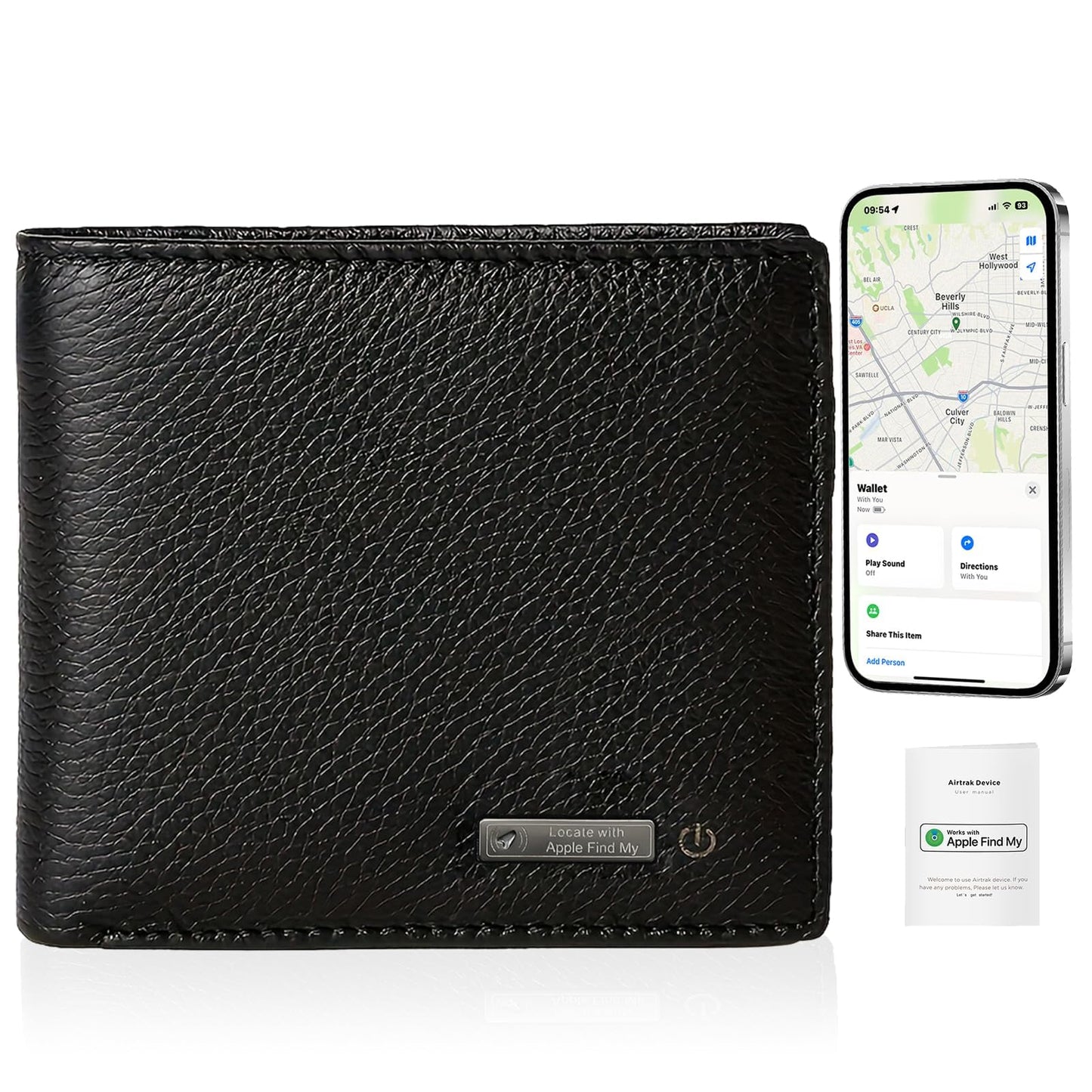 Smart Mens Wallet with Tracker, Only with Find MY APP(IOS), Front Pocket Wallets for Men, Slim Leather with 2 ID Window, Trackable Minimalist Credit Card Holder with Gift Box (Black1)