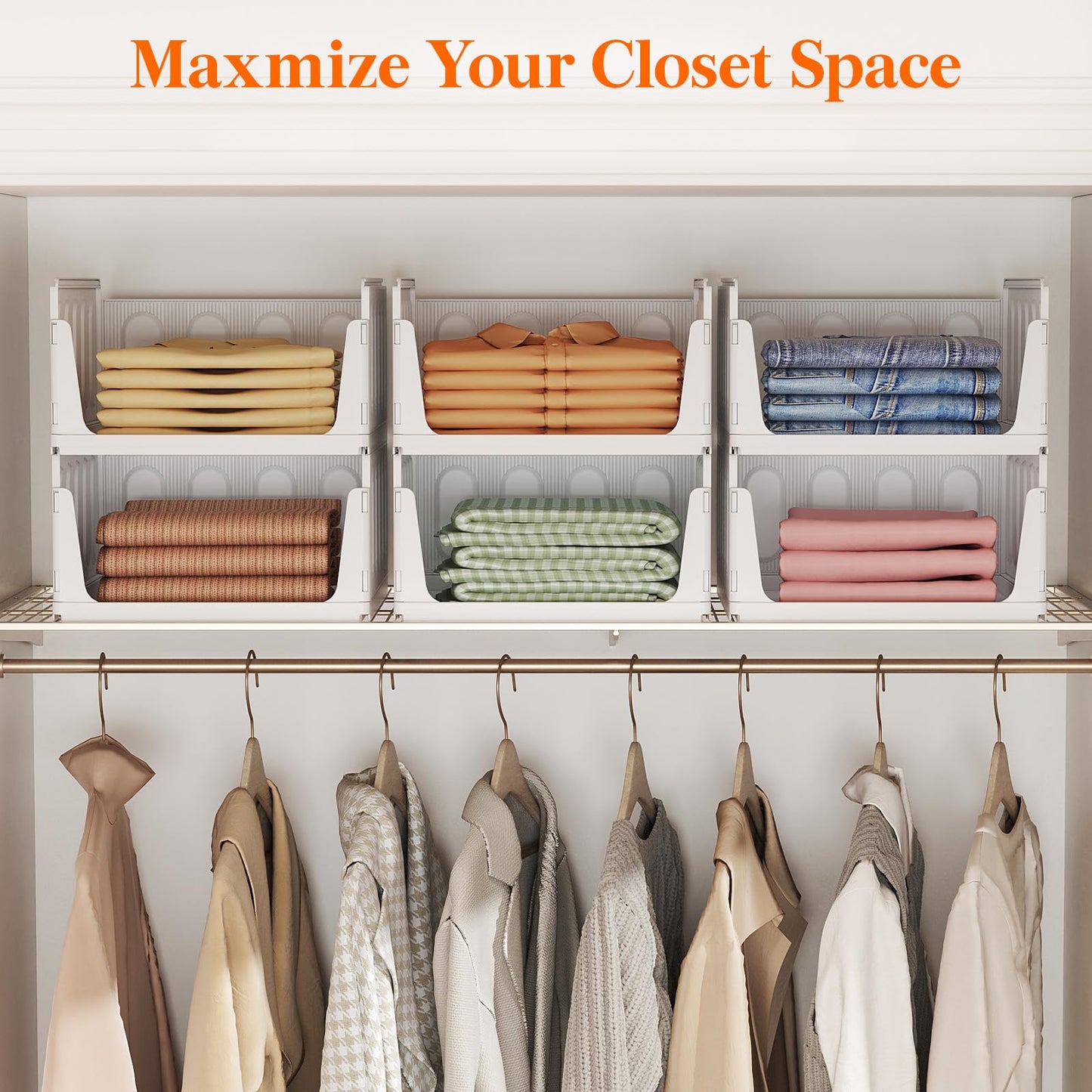 Lifewit 6 Pack Stackable Closet Organizers and Storage Basket for Clothes, Plastic Sweater Storage Bins for Wardrobe, Multifunctional Mounted Closet Systems for RV, Bathroom, Dorm, 32 cm/12.6 inch(L)