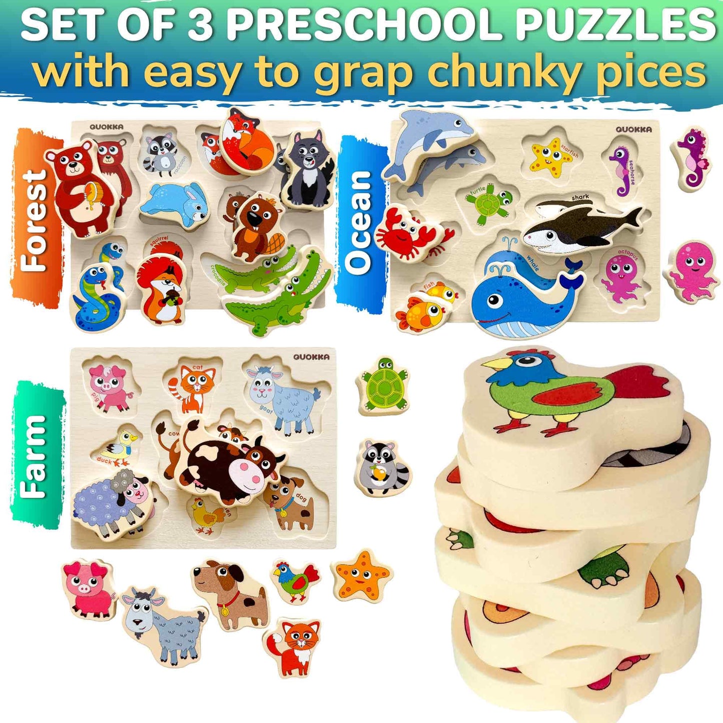 QUOKKA Wooden Blocks & Puzzles for Toddlers
