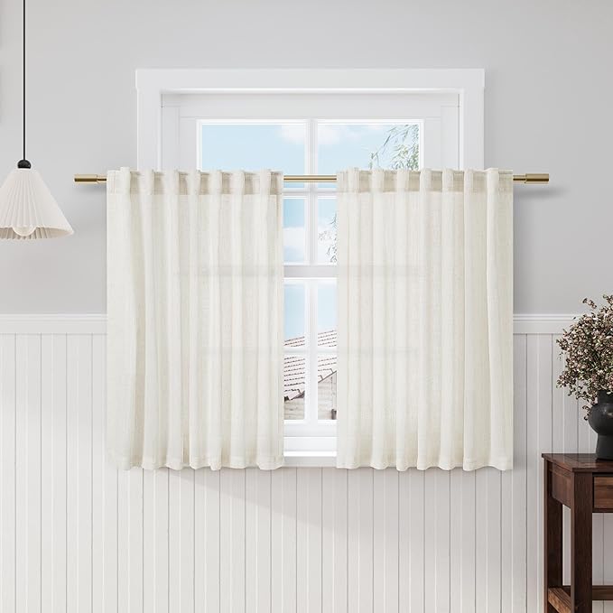 Cream Kitchen Cafe Curtains 45 Inch Length 2 Panel Set Back Tab Pocket Semi Sheer Light Filtering Short Curtain Natural Farmhosue Small Curtains for Basement Window Bathroom Living Room 52x45