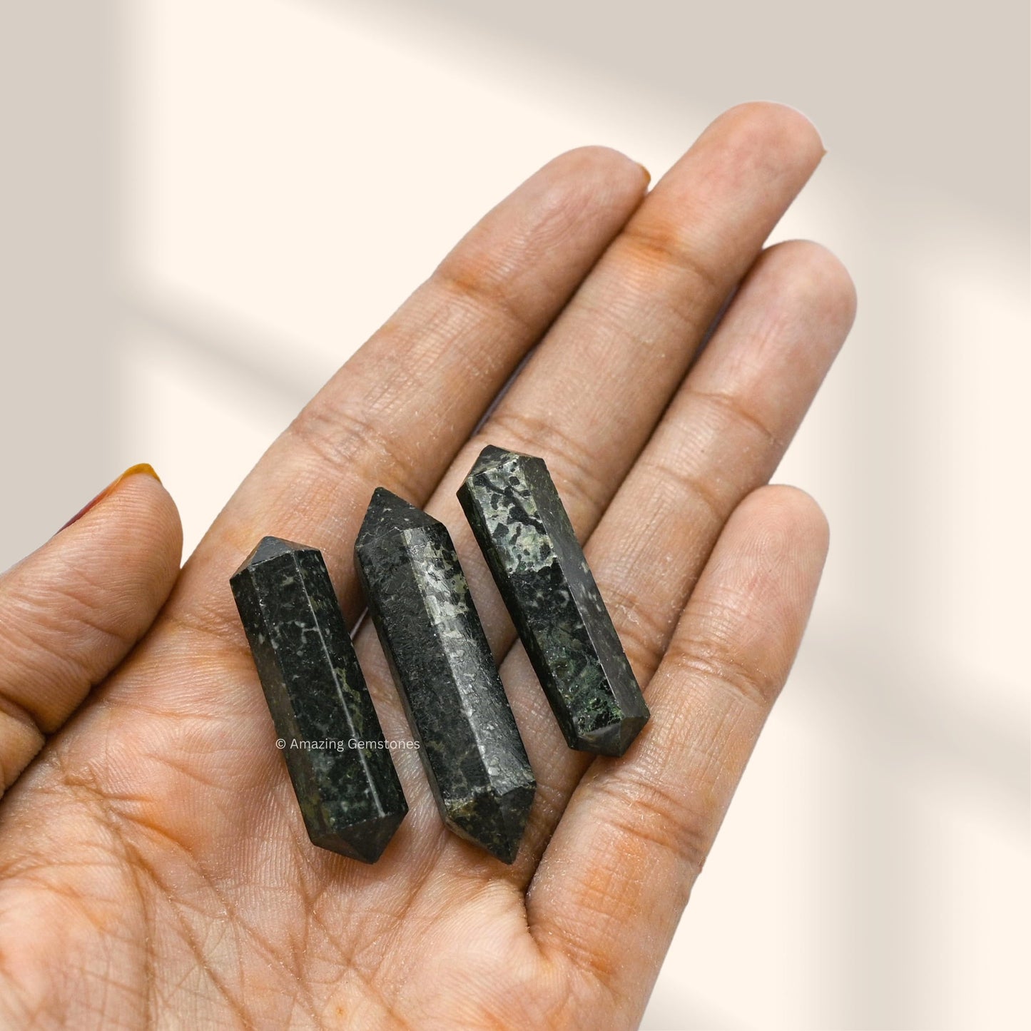 Amazing Gemstone Nuummite Crystal Points Bulk Healing Crystals & Stones - Pack of 3 Double Terminated Healing W& Point Bulk Crystals for Crafts, Crystal Grid, DIY Work - Premium Crystals
