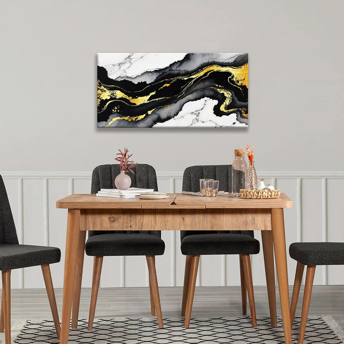Black And Gold Abstract Wall Art Small Size Home Wall Decoration Modern Minimalist Abstract Wall Decor Canvas Art Wall Decor Marble Texture Painting Pictures For Bedroom Office Artwork 20"X40"