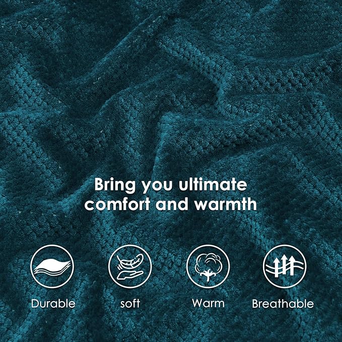 SOCHOW Waffle Sherpa Fleece Throw Blanket, Super Soft Fuzzy Warm, Lightweight Fluffy Reversible Plush Blanket for Bed Sofa Couch, 60 x 80 Inches Blue Coral