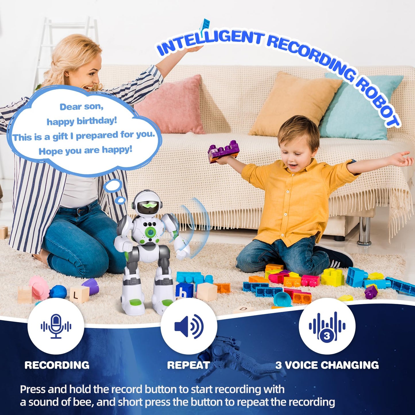 Zreswap Robot Toys Gift for Kids: Remote Control Robot Programmable with Record Voice Music Dancing Gesture Control, for Toddler Boys and Girls