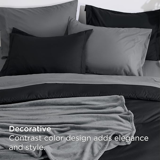 Bedsure Full Comforter Set Black, 8 Pieces Prewashed Full Size Bed in a Bag with Soft Fleece Bed Blanket, Down Alternative Bedding Set for All Seasons, Sheets, Pillowcases & Shams