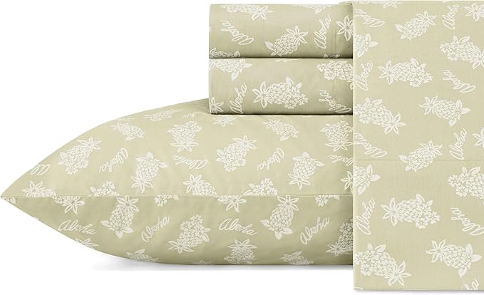 Tommy Bahama - Queen Sheets, Cotton Percale Bedding Set, Crisp & Cool, Stylish Bedding Set (Aloha Pineapple Green, Queen)