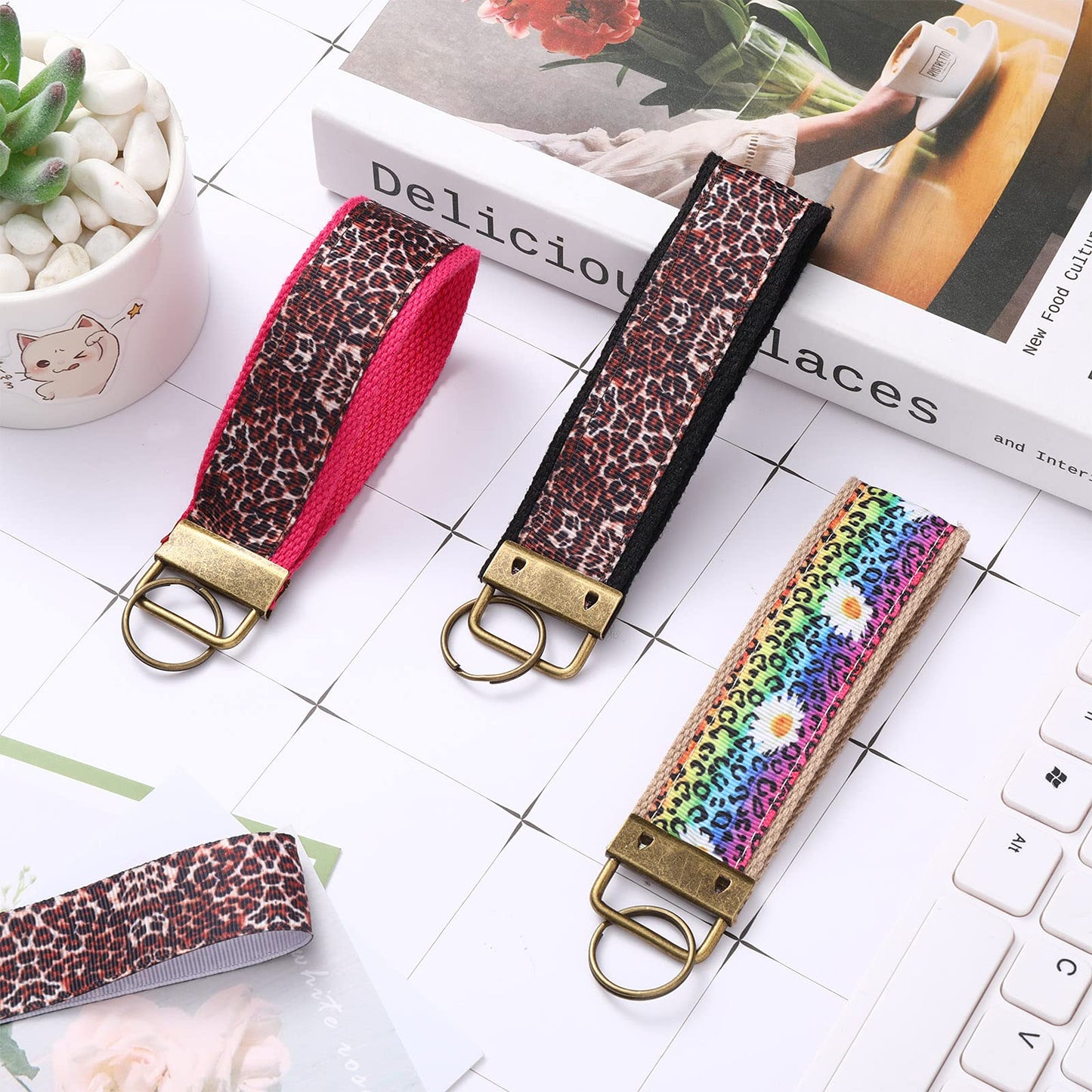 Furge 72 Pieces Key Fob Hardware Set Including 24 Wristlet with Keyring, Colorful Leather Keychain Tassel and Swivel Snap Hooks for Supplies, 6 Colors, Multicolor, Large