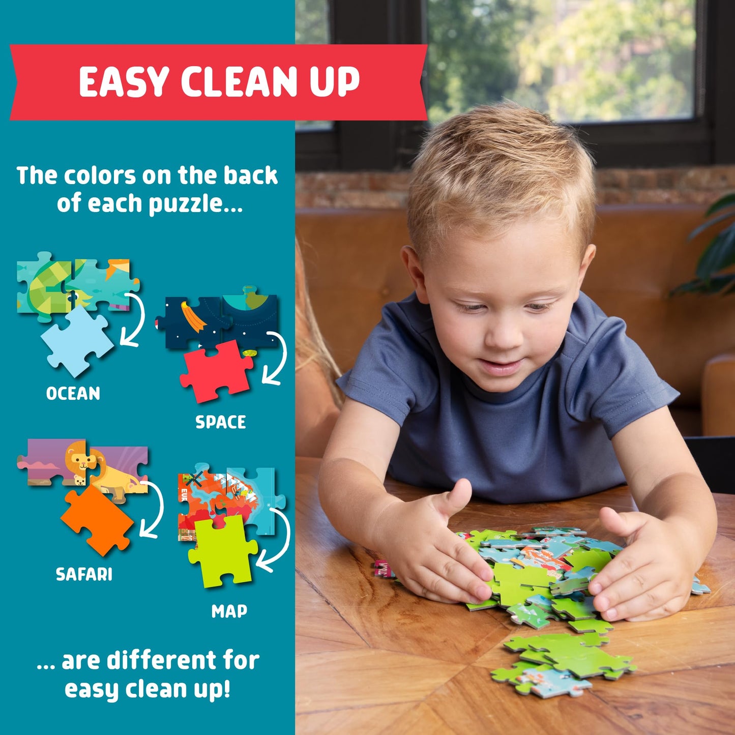 Chuckle & Roar - Space, Ocean, Safari, World Map Puzzles - Engaging and Educational Puzzles for Kids - Larger Pieces Designed for Preschool Hands - 48, 72, 100PC Jigsaw Puzzle Puzzle