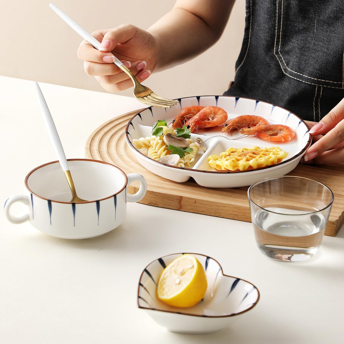 Acyhggi 8 Inch Porcelain Divided Plate Set, 3-Piece Ceramic Dinnerware for Portion Control, Weight Loss, Breakfast, Lunch, Salad - Microwave & Dishwasher Safe