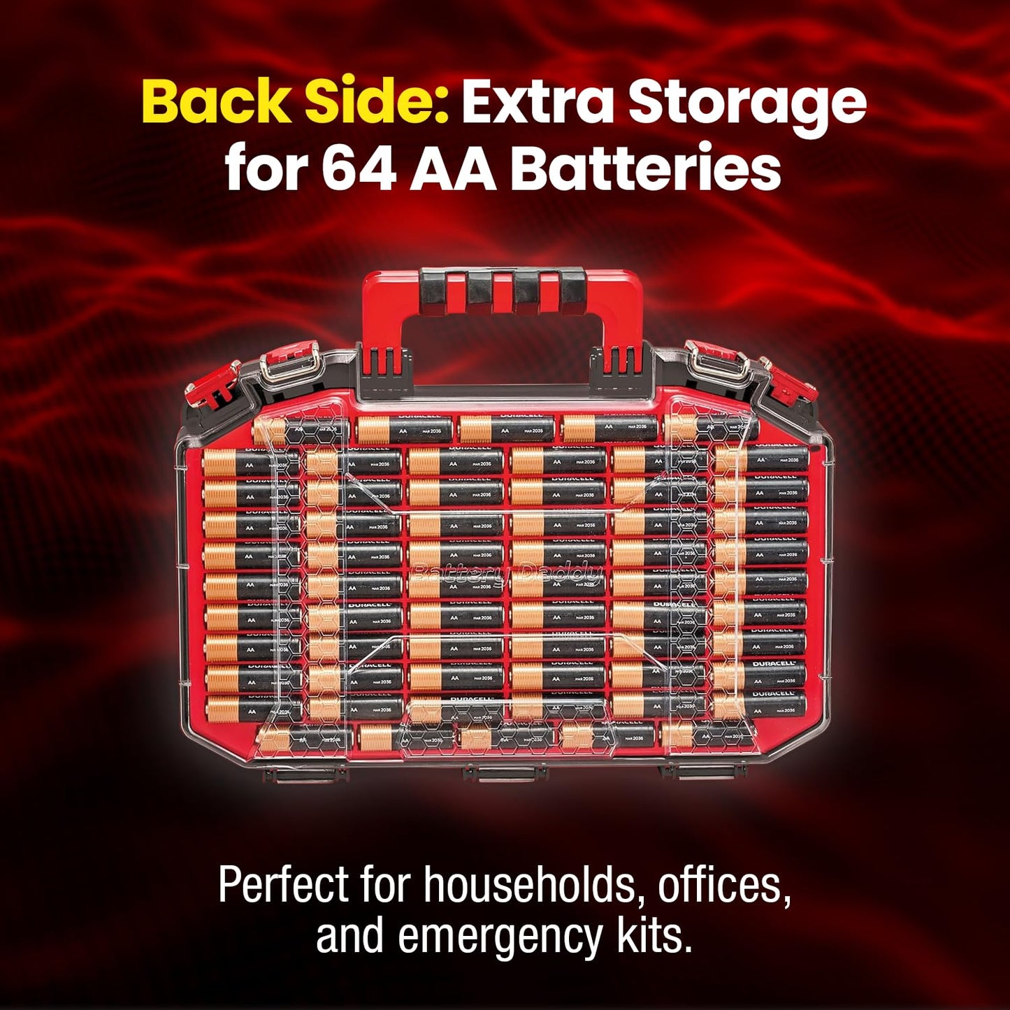 Battery Daddy Storage & Organizer Case w/Light and Tester, Stores & Protects Over 200 Batteries, Double-Sided, Clear Locking Lid, Secure Latches & Portable Handle- Black (Batteries Not Included)