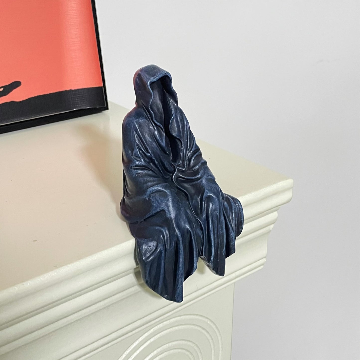 Grim Reaper Statue, Resin Gothic Throne Suriel Statue, Goth Acotar Bookshelf Decor Figurine Fantasy, Small Black Ghost Shelves Figure for Halloween Home Garden Sculpture (Death Sculpture 2PC)