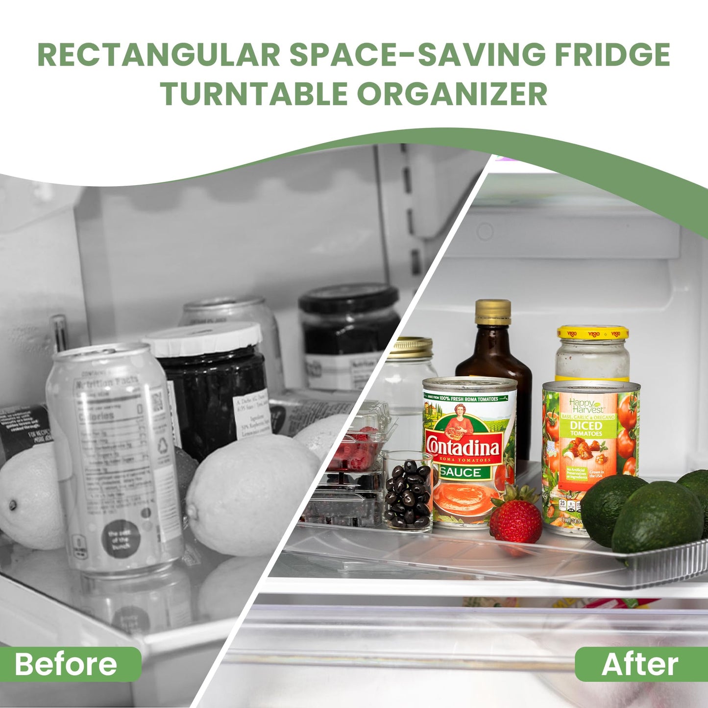 NOSTA Home Rotating Lazy Susan for Refrigerator - Square Lazy Susan - Refrigerator Lazy Susan Organizer - Rotating Fridge Organizer - Large (16.5x11)
