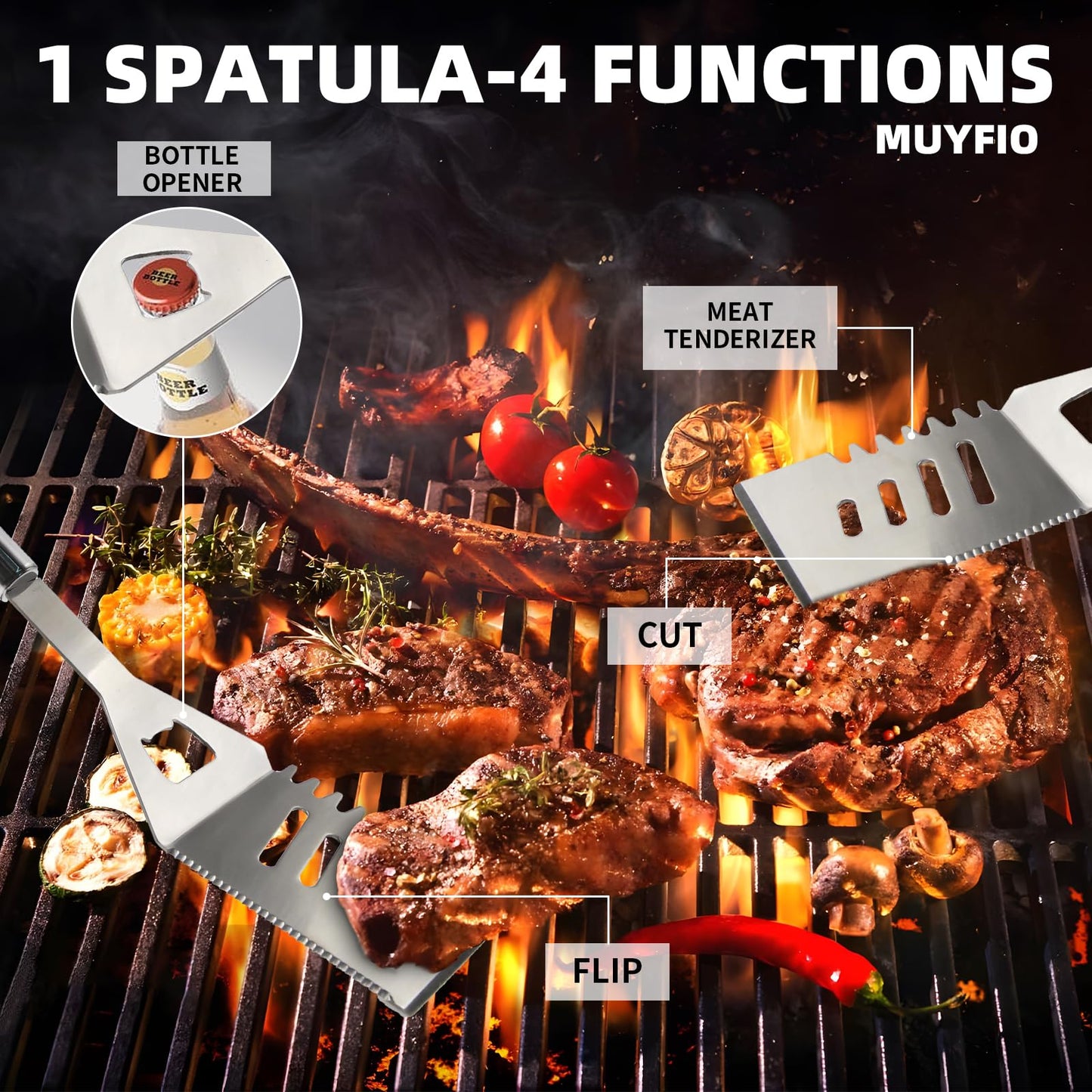 11Pcs Stainless Steel BBQ Grilling Accessories Set, Dad Gifts for Fathers Day Grilling Gifts,Portable Practical Grill Tools Utensils Kit with Storage Bag for Outdoor Grill Camping Backyard