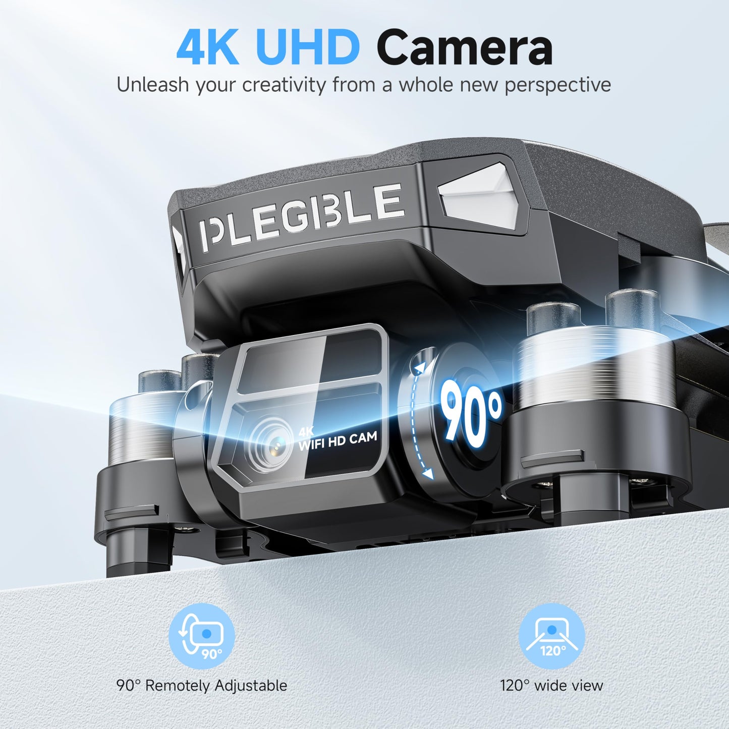 PLEGBLE Drones with Camera for Adults 4K, FPV Drone for Kids Beginners, Foldable RC Quadcopter with 3 Batteries 45 Mins Long Flight Time, Brushless Motor, One Key Start, Toys Gifts for Boys Teen Men