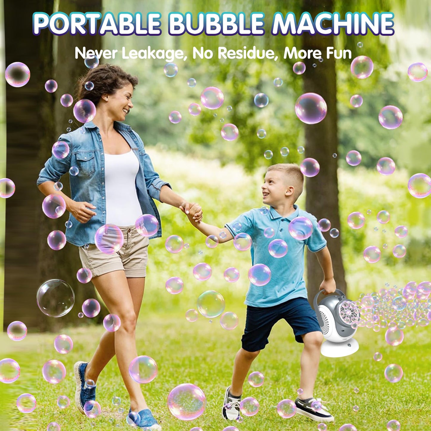 Big Bubble Machine - Automatic Bubbles Blower for Kids, Toddlers - 360° Oscillation & 75° Adjustment, Bubble Toys with LED Light - Gifts for Boys, Girls, Easter, Outdoor, Birthday, Party Use