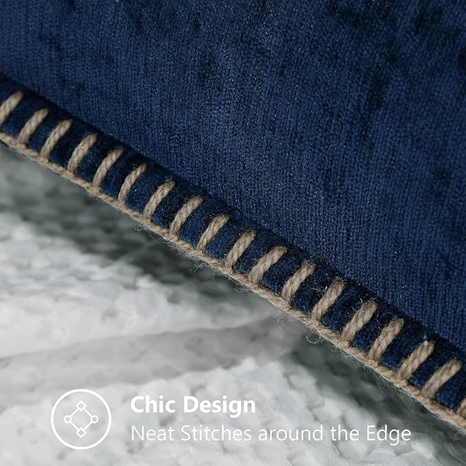 decorUhome Chenille Soft Throw Pillow Covers 12x20 Set of 2, Lumbar Velvet Farmhouse Neutral Decorative Euro Pillow Covers with Stitched Edge for Couch Sofa Bed Home Decor, Poseidon