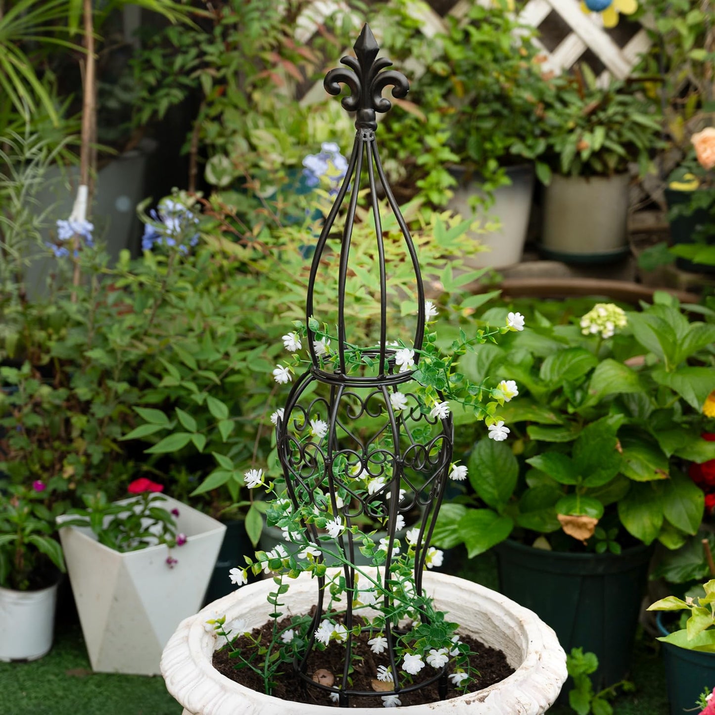 GOOOXIM Obelisk Metal Garden Trellis for Climbing Plants - 29.5 in by 6.3 in Durable Iron Structure, Easy Assembly, Perfect for Potted Vines & Roses - Modern Vertical Gardening Support