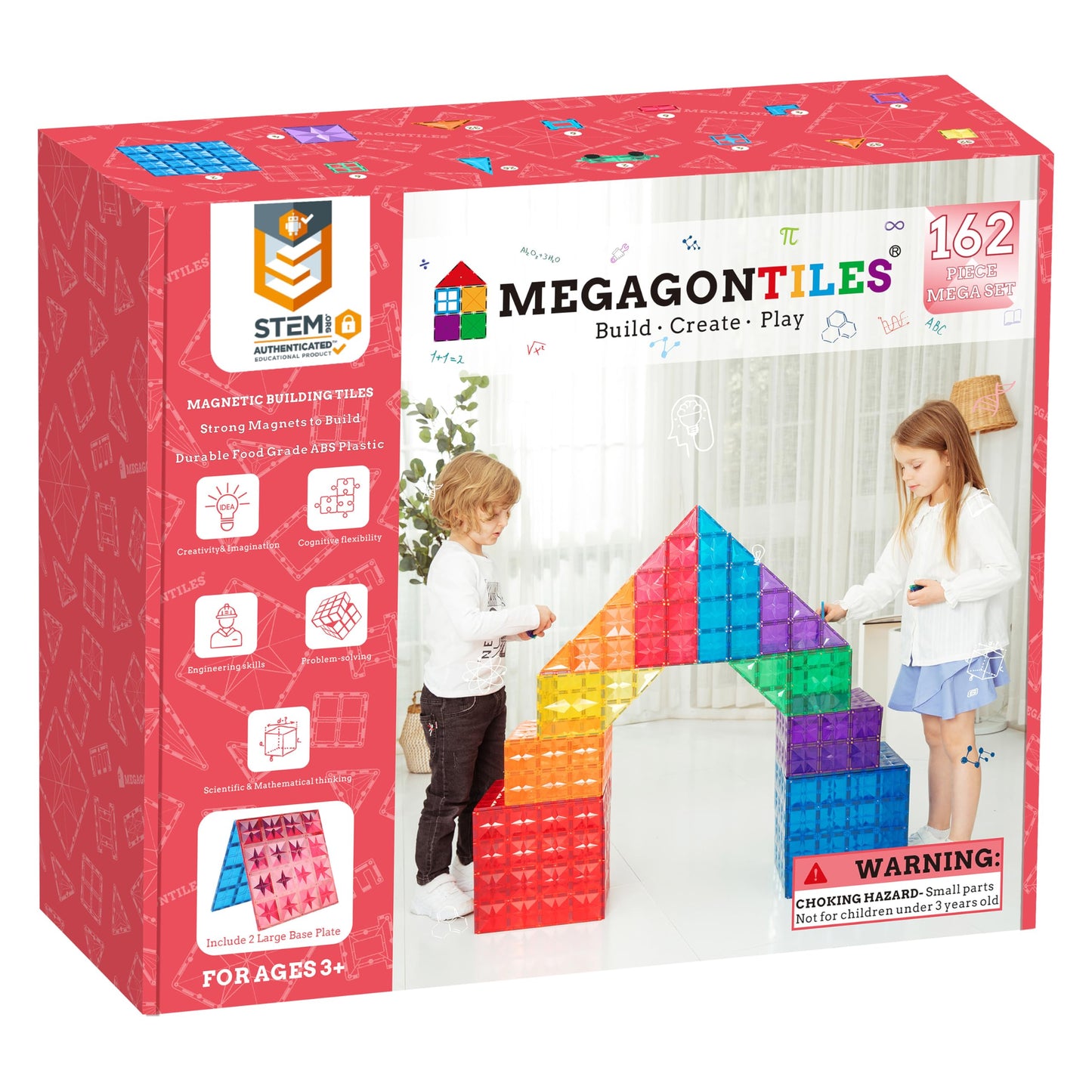 MEGAGONTILES 162PCS Premium Magnetic Tiles Set | STEM-Authenticated Magnetic Building Blocks | Educational Construction Toy for Kids Ages 3–8 (Boys & Girls)