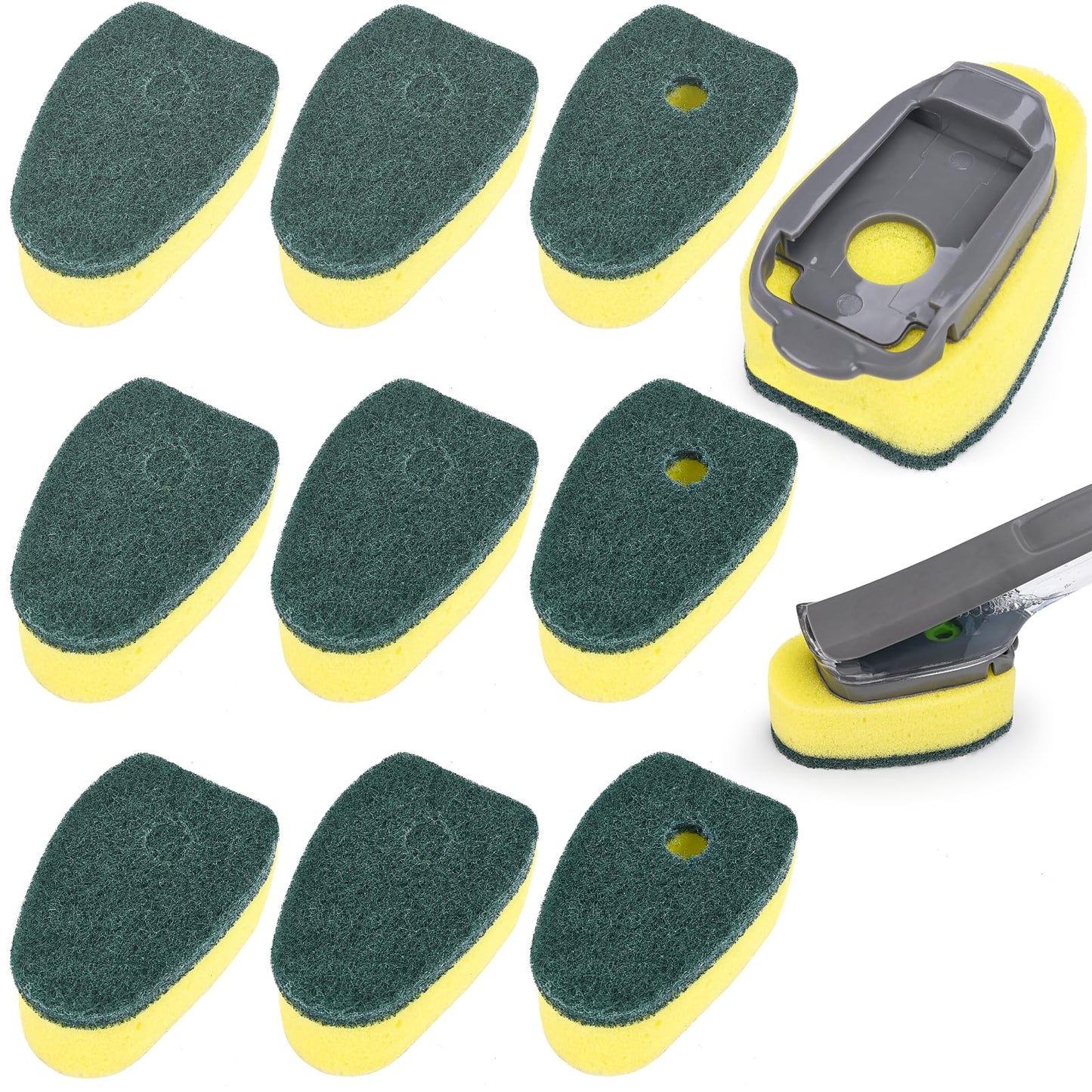 Sponge Dishwand Brush Refills for Scotch-Brite Dishwand - 10 Pack Dish Soap Non-Scratch Brush Refills for Nonstick Pots and Pans, Glass & Tubs（Green