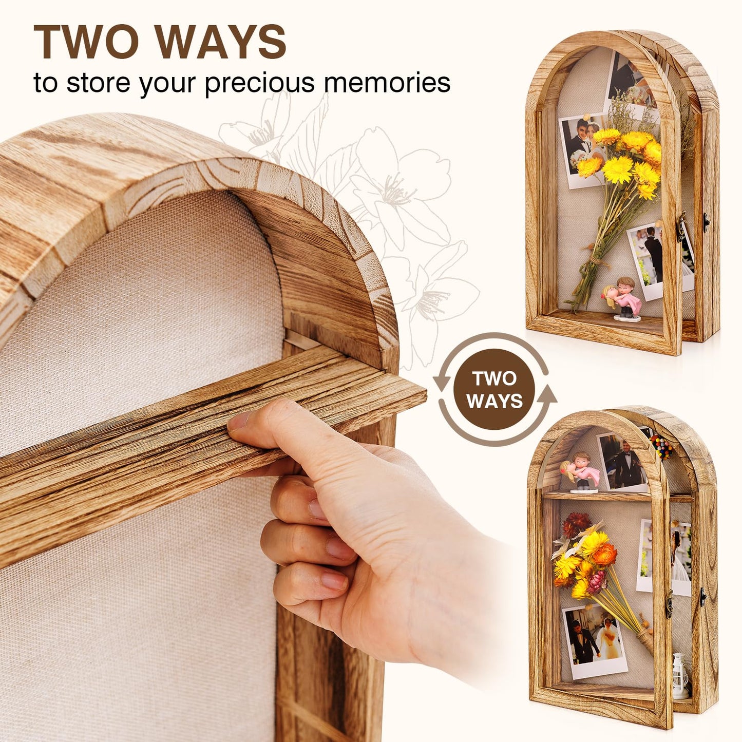 DGWJSU Shadow Box Frame 10x16 Large Shadow Boxes Display Cases with Linen Back and Removable Shelves, Picture Frame Wedding Bouquet Memorabilia Medals Photos Memory Box for Keepsakes, Carbonized Brown