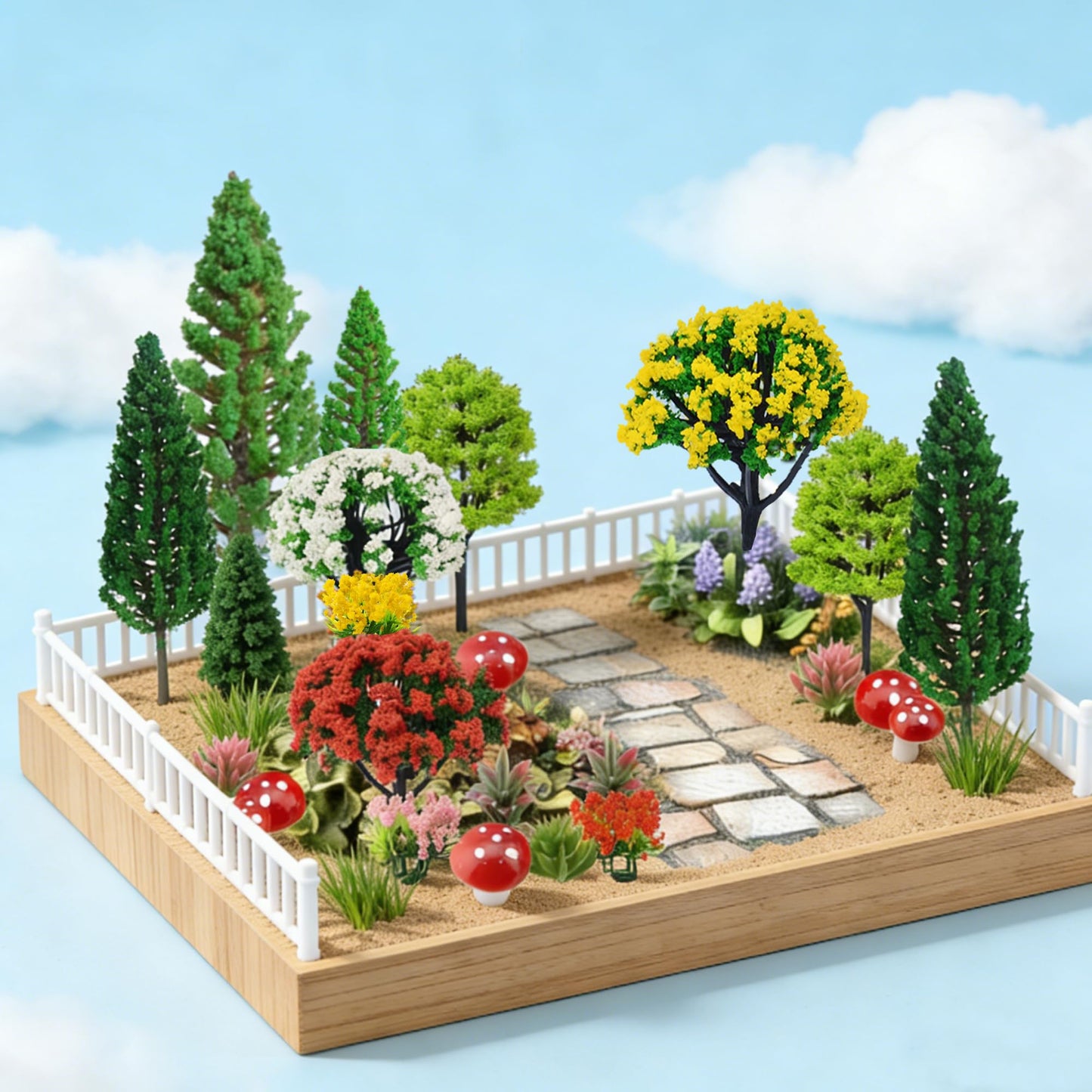 36pcs Model Trees Mixed Model Flower Trees Railroad Scenery Diorama Tree Mushroom for DIY Crafts Landscape Train Railroad Decorations Fairy Garden Trees Supplies