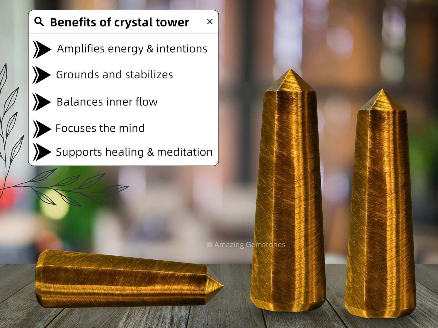 Amazing Gemstone Tiger Eye Crystal Towers, Natural Healing Crystal Point Obelisk for Reiki Healing and Crystal Grid (3" to 4" INCH)