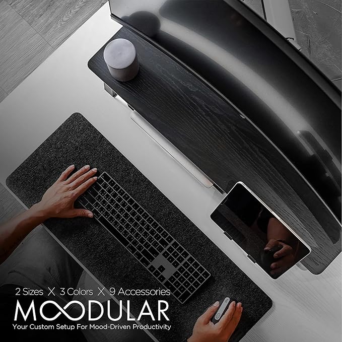 ULTRARM Moodular Wooden Monitor Stand 33.4” (85cm) Desk Organizer with Metal Slide Rails for Drawer, Tray, Laptop, Tablet, Phone & Headphones Customizable Riser for Organized Workspace Black MS85-B