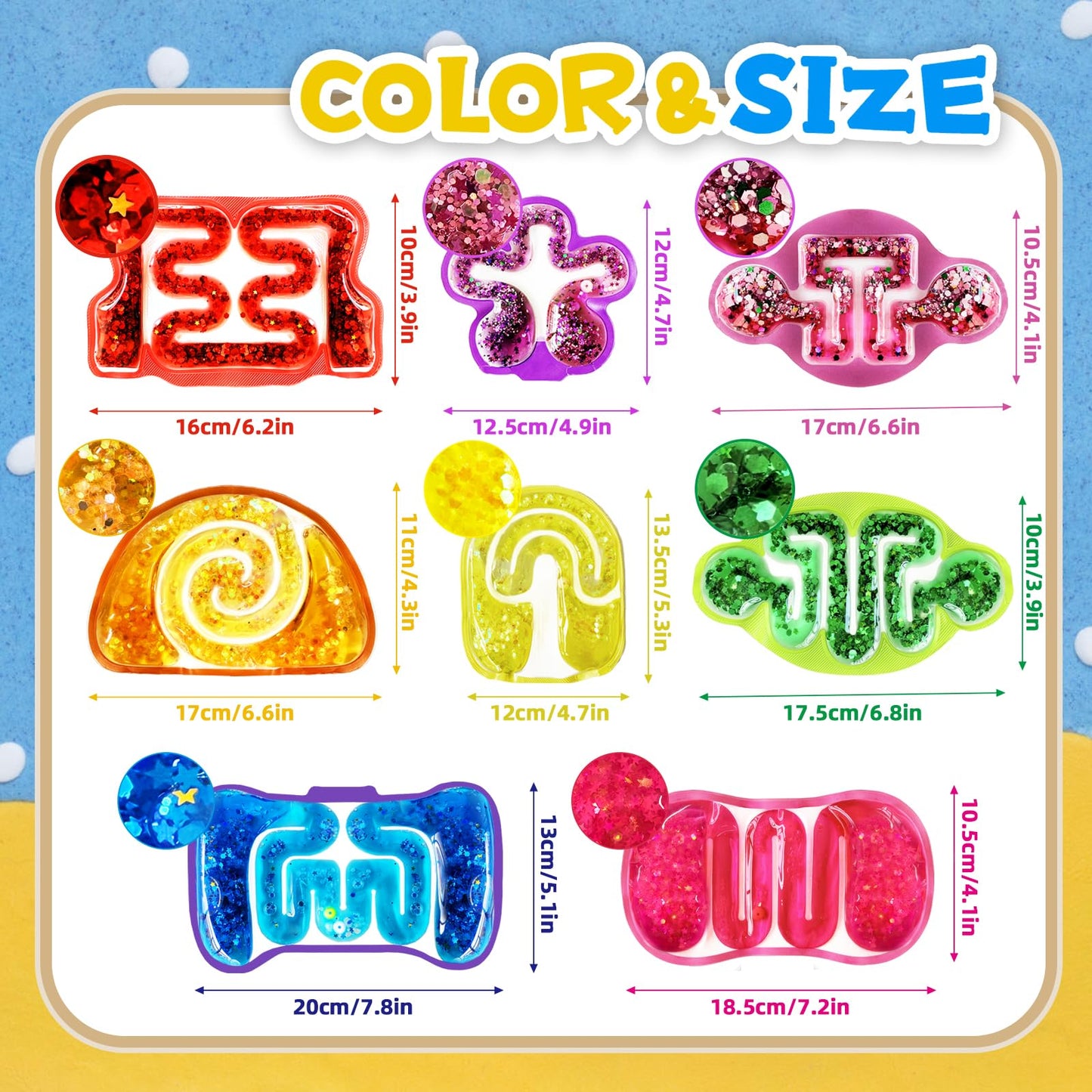 8 Pack Squeeze Fidget Toys for Kids,Squishy Sensory Tube with Maze Bead,Colorful Goo,Glitter Sequins,Stress Anxiety Relief Calming Toys for Easter Basket Stuffers Classroom Prizes