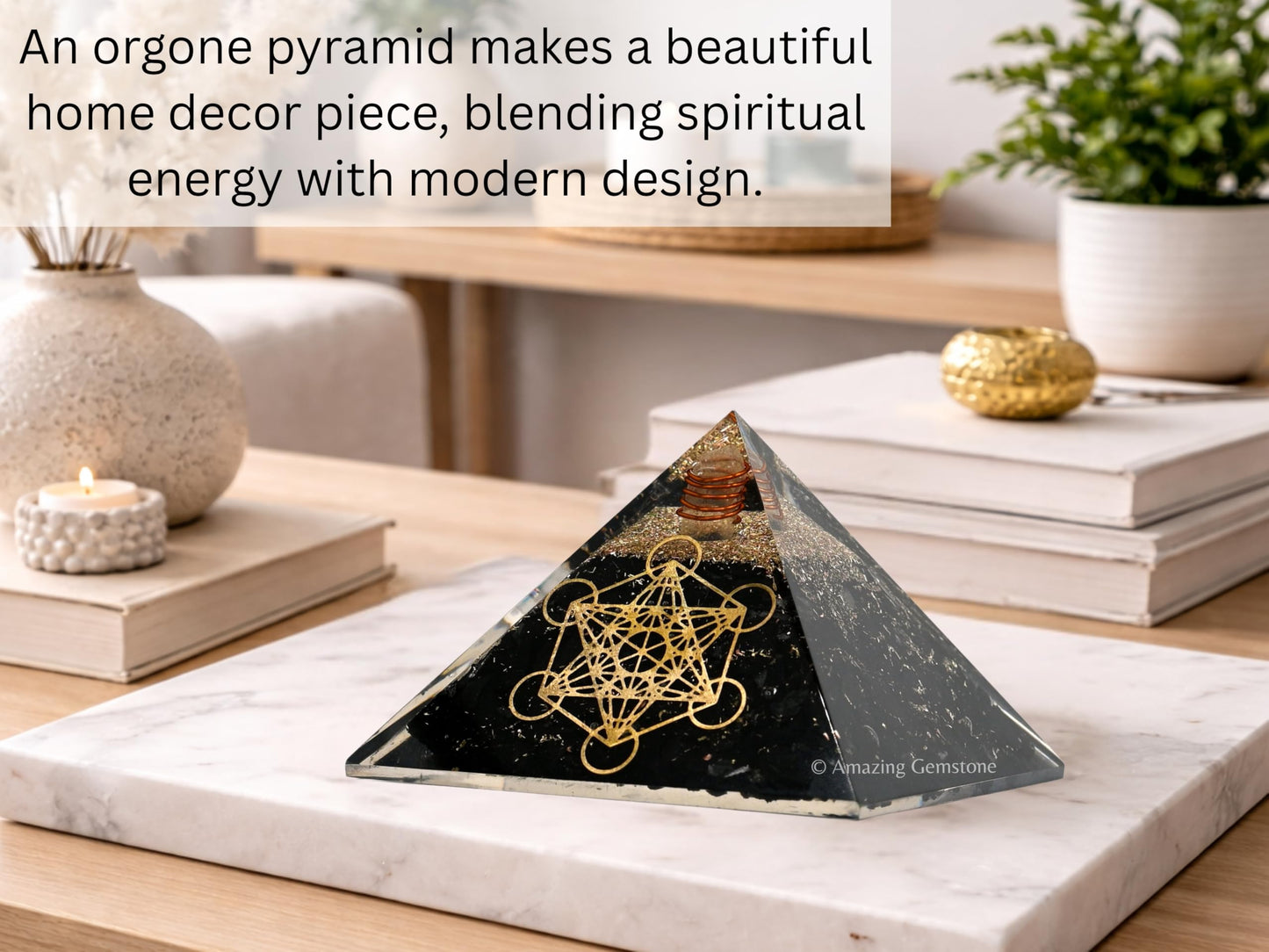 Amazing Gemstone Large Black Tourmaline Stone Orgone Pyramid Crystal, Metatron Cube, Positive Energy Healing