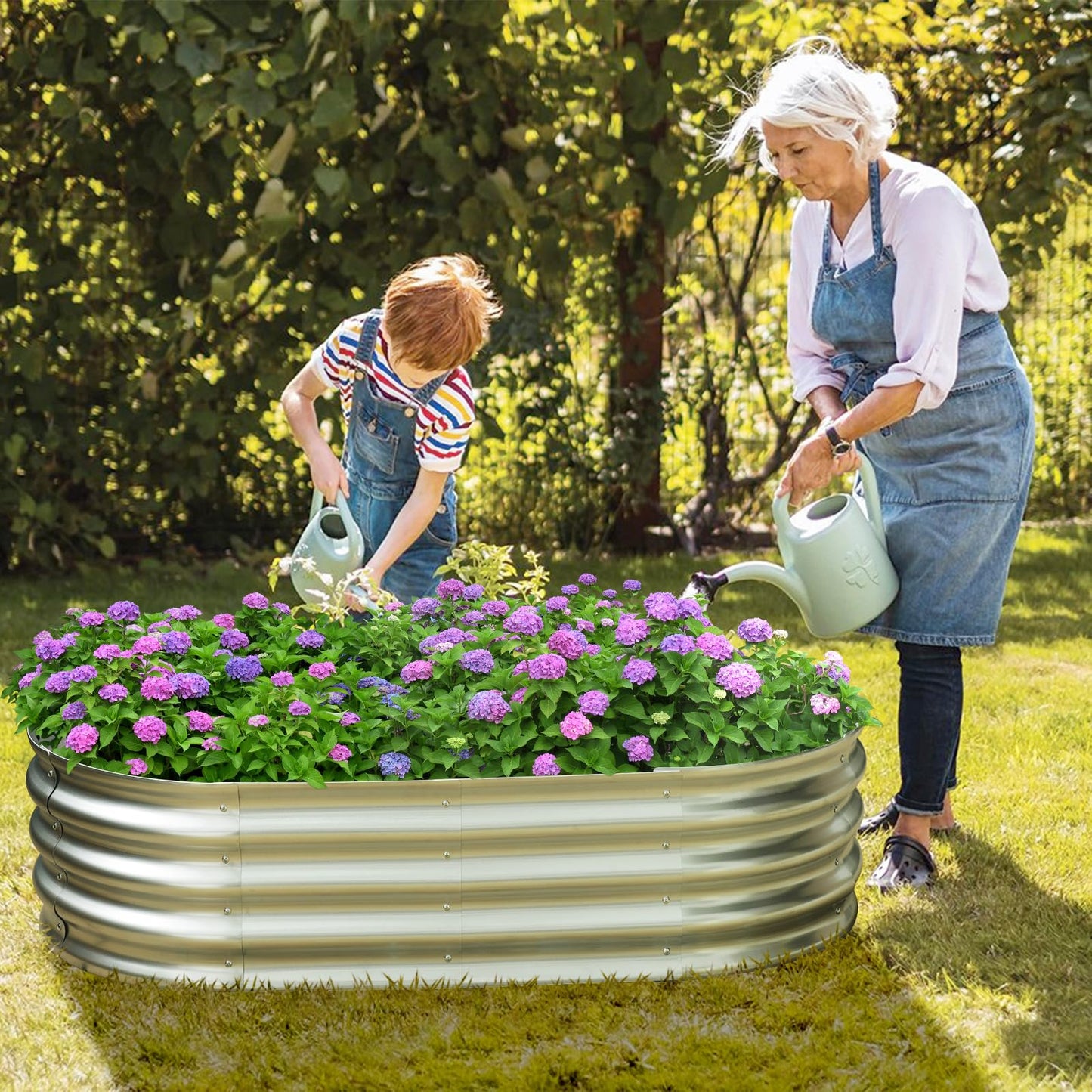 Eclaron Galvanized Raised Garden Bed for Outdoor: 4X2X1ft Durable Metal Vegetable Plant Container Kit - Oval Planter Box for Gardening Flower Trough